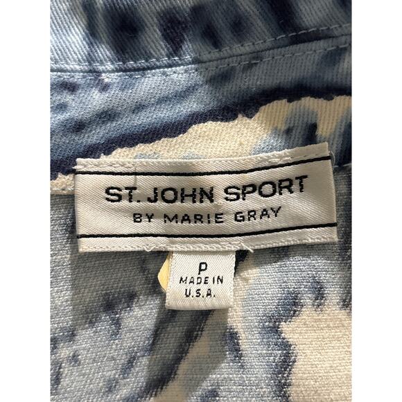 St. John Jacket Sport Women's Medium P Made in USA Cotton Blue Paisley Full Zip - Picture 3 of 13
